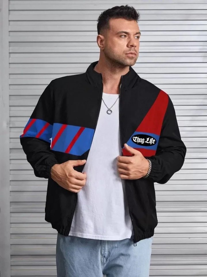 Unisex Uzun Koll Fermuarlı Baskılı Rüzgarlik