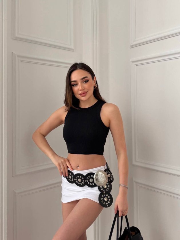 Kadın Halter Yaka Fitilli Esnek Crop Atlet