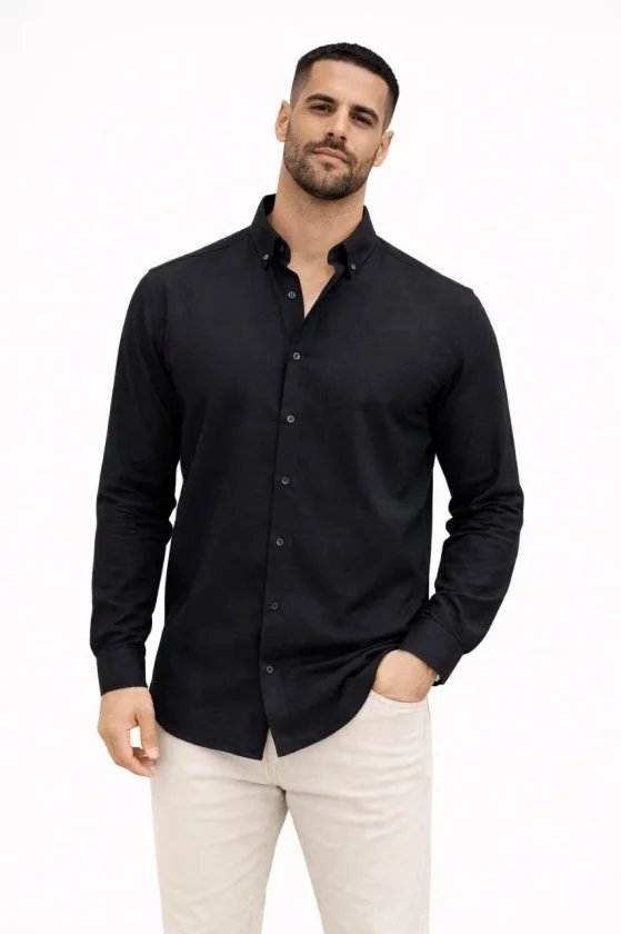 Erkek KETEN Kumaş Oversize Uzun Kollu Rahat Kalıp Gömlek