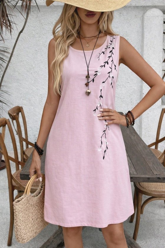 Kadın Askılı Yuvarlak Yakalı çiçek Desenli Kısa Elbise