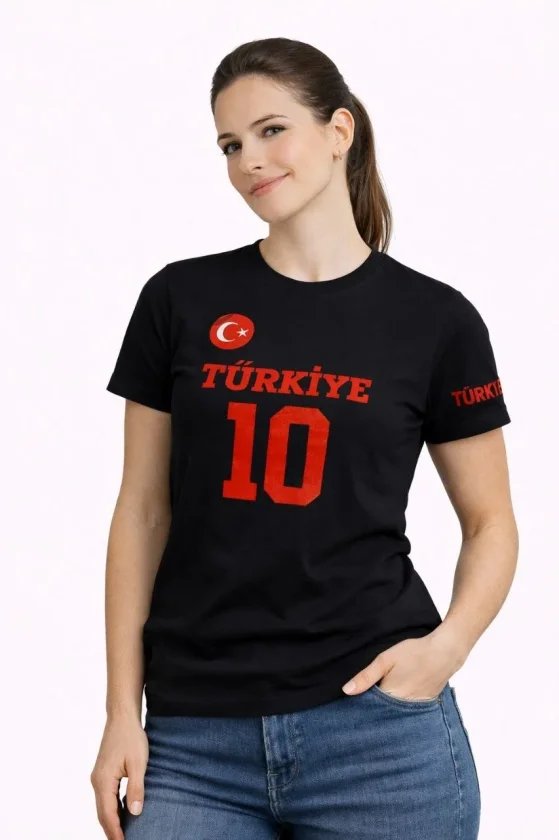 TÜRKİYE Ay Yıldız Baskılı 10 Numara Forma Tişört Taraftar T-Shirt
