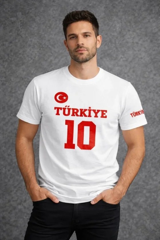 Erkek TÜRKİYE Ay Yıldız Baskılı 10 Numara Forma Tişört Taraftar T-Shirt