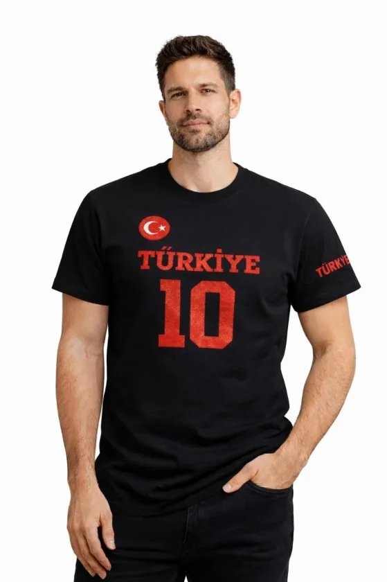 Erkek TÜRKİYE Ay Yıldız Baskılı 10 Numara Forma Tişört Taraftar T-Shirt