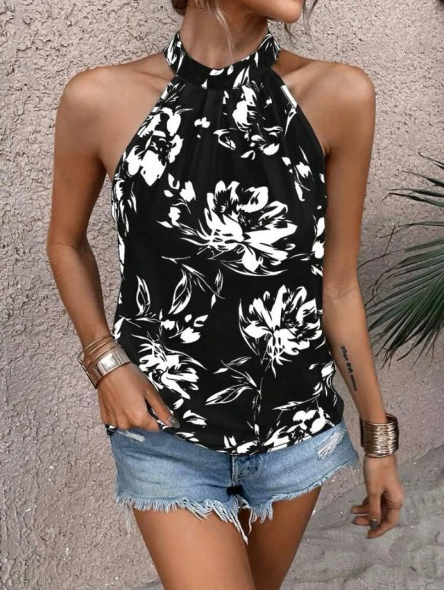 Kadın çiçek Desenli Mikro Kumaş Bluz