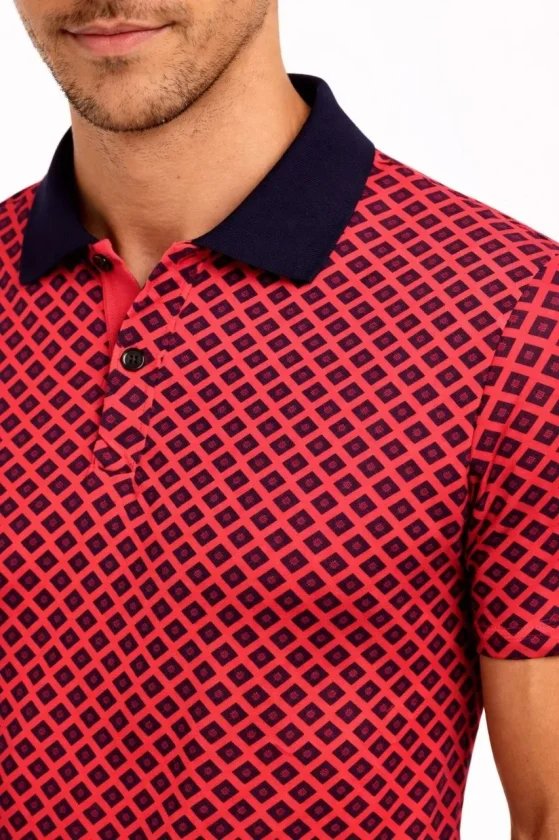 Erkek Pike Kumaş Polo Yaka Desenli Tişört Kısa Kol Yazlık T-Shirt