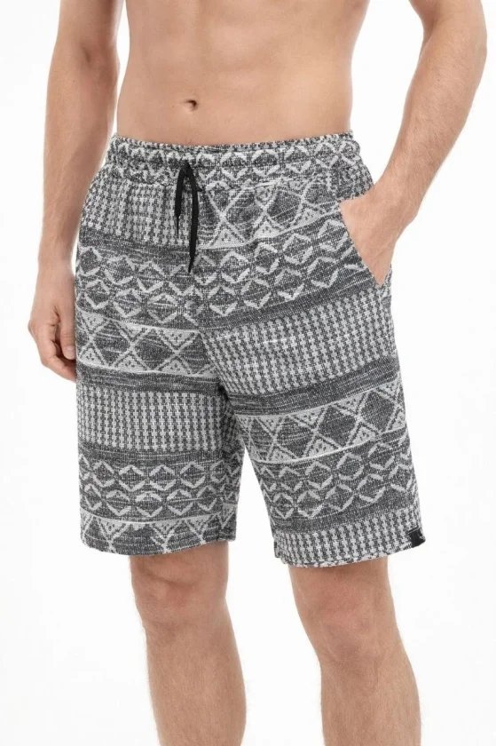 Erkek Etnik Desenli Dokuma Şort Lastikli Bel Bağcıklı Cepli Yazlık