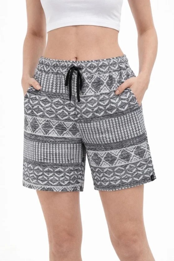 Etnik Desenli Dokuma Şort Lastikli Bel Bağcıklı Cepli Yazlık