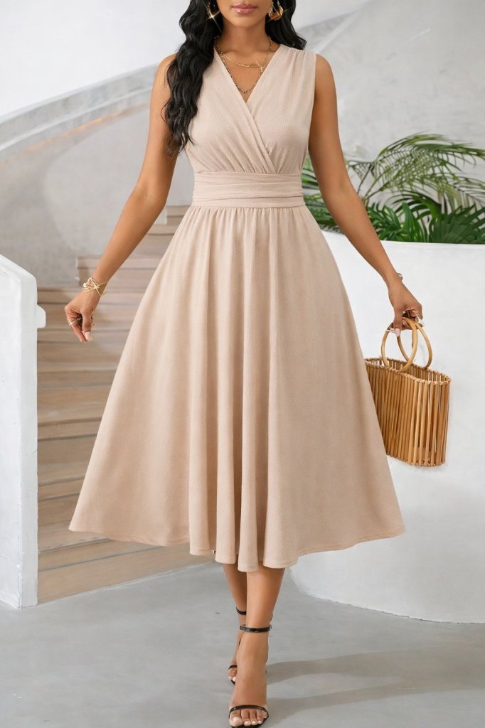 Kadın Askılı Kruvaze V Yakalı Beli Lastiklimidi Bürümcük Elbise