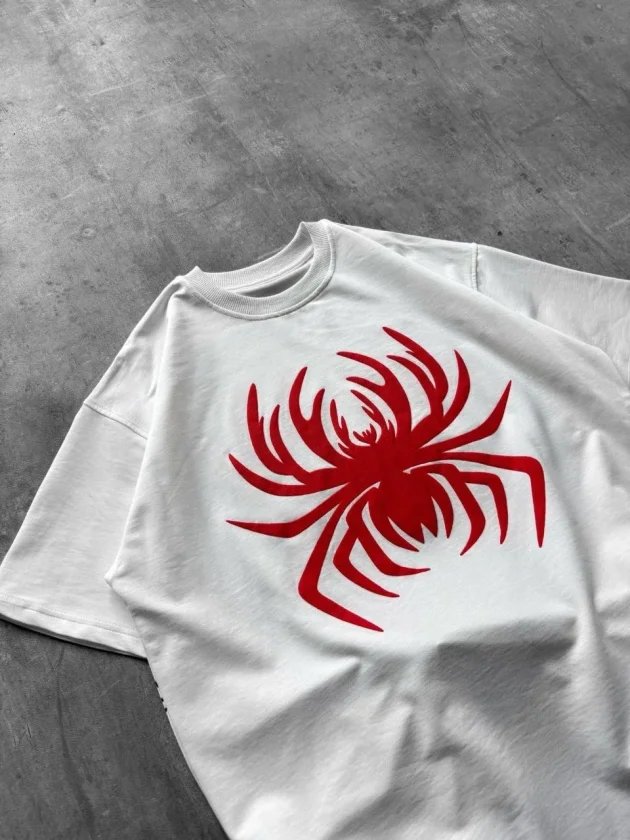 Erkek Örümcek Baskılı Tişört Kısa Kollu Bisiklet Yaka T-Shirt