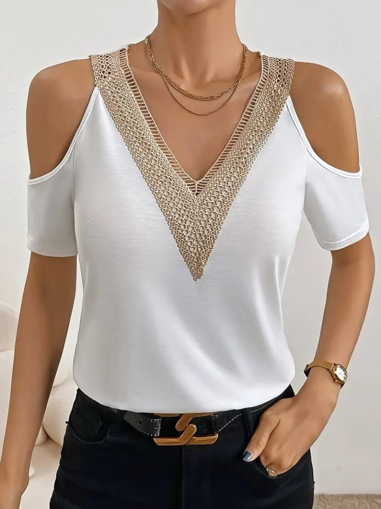 Kadın Omuzlardan Açık V Yakalı Viskon Bluz