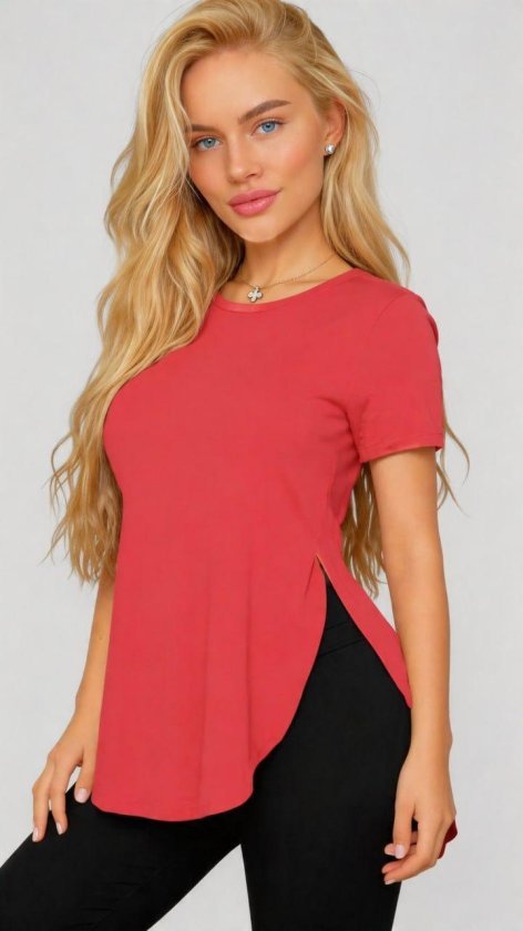 Kadın Yırtmaç Detaylı Viskon Kumaş Bluz