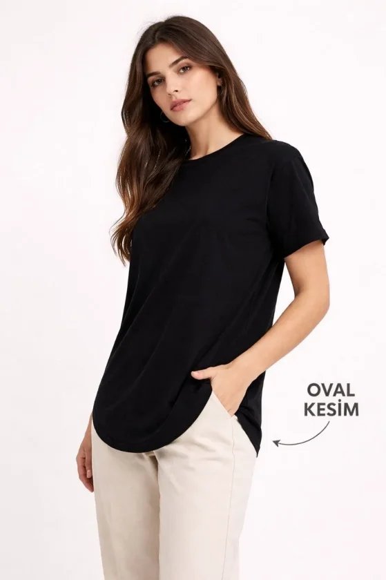 Basic T-Shirt Kısa Kol Bisiklet Yaka Oval Kesim Tişört