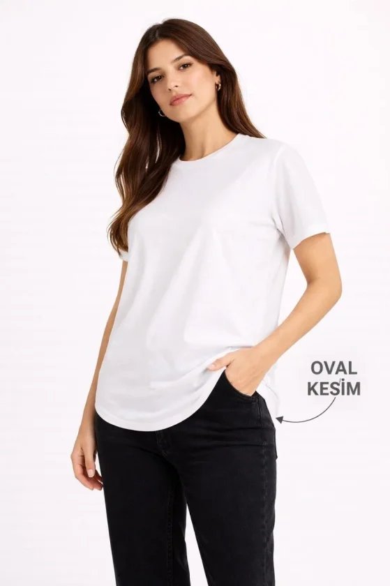 Basic T-Shirt Kısa Kol Bisiklet Yaka Oval Kesim Tişört