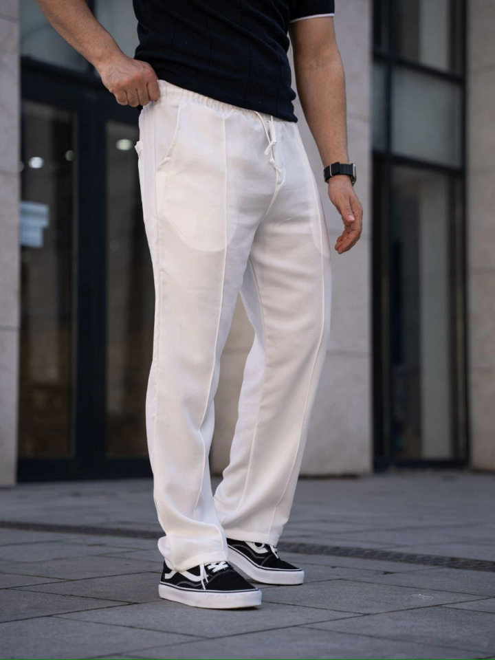 Erkek Keten Cepli Çıma Dikişli Jogger Buggy Pantalon Rahat Kalıp