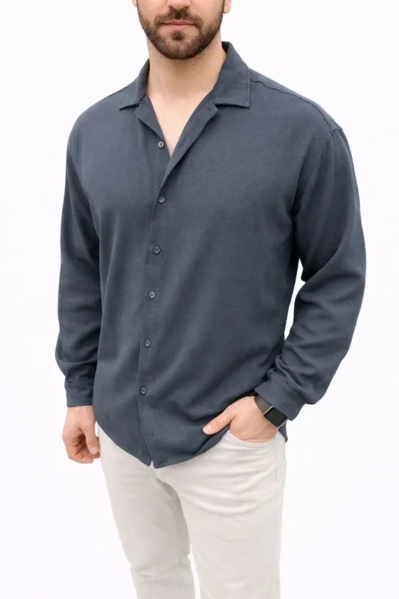 Erkek Aerobin Kumaş Oversize 4 Mevsim Uzun Kollu Rahat Kalıp Gömlek