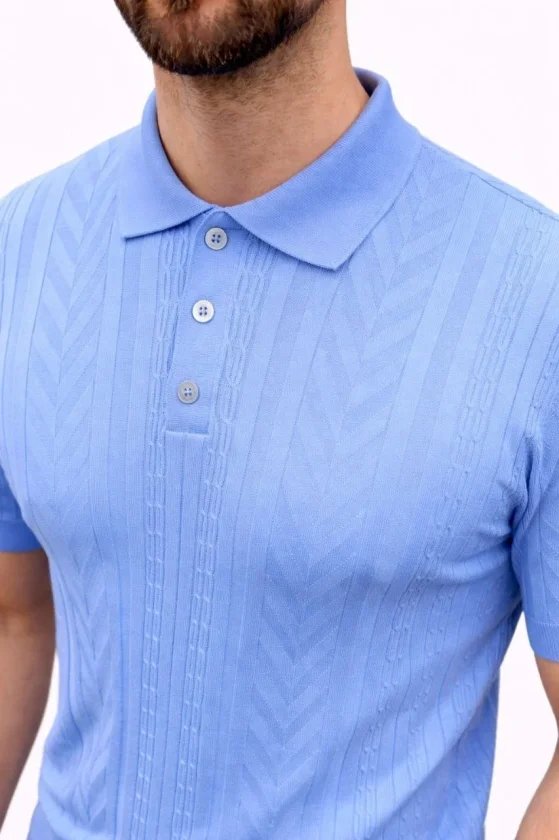 Erkek Yazlık Triko Tişört Kısa Kol Polo Yaka Düğmeli T-Shirt