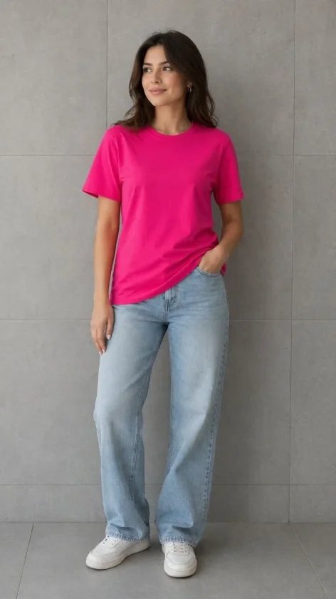 Basic Pamuklu Tişört Bisiklet Yaka Düz Renk Relaxed Fit T-Shirt