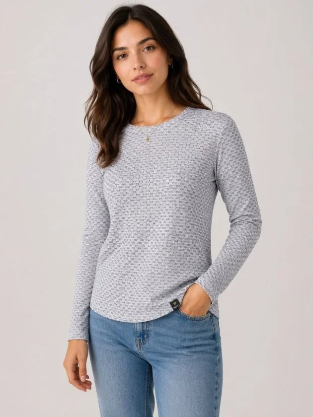 Likralı Dokulu Uzun Kollu Tişört Oval Kesim Rahat Kalıp Bluz