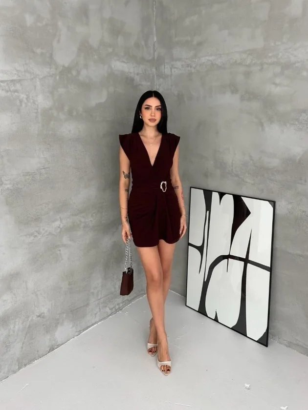 Kruvaze Drapeli Tokalı Mini Elbise Şık Gece Davet Abiye