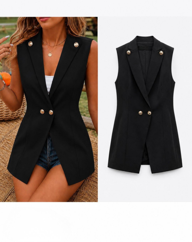 Kadın Gold Düğmeli Blazer Yaka Ceket
