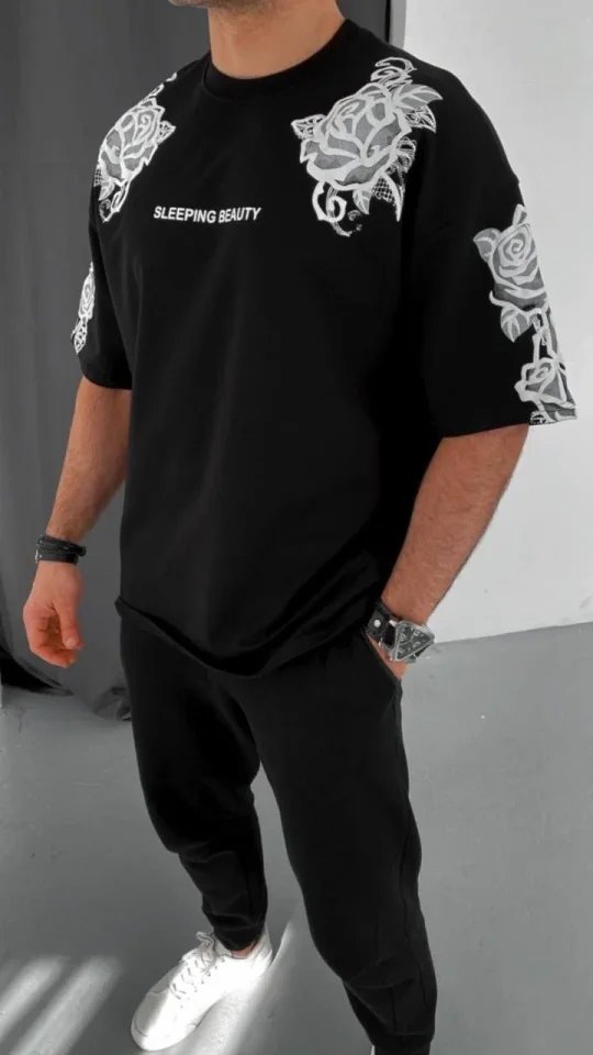 Unisex Flok Kabartma Baskılı T-Shirt