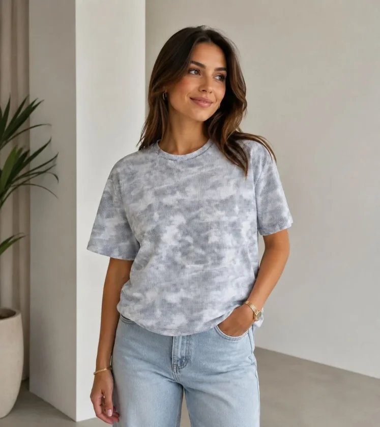 Batik Desenli Tişört Bisiklet Yaka Kısa Kol Regular Fit T-shirt