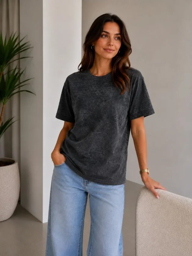 Batik Desenli Tişört Bisiklet Yaka Kısa Kol Regular Fit T-shirt