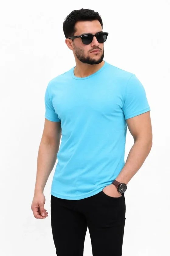 Erkek Basic Tişört Bisiklet Yaka Kısa Kol Günlük Yazlık Slim Fit T-Shirt