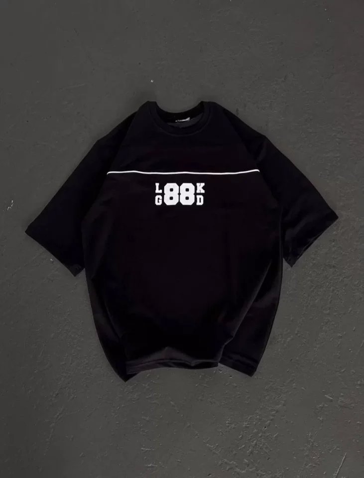 Unisex Bisiklet Yaka Baskılı Oversize T-Shirt