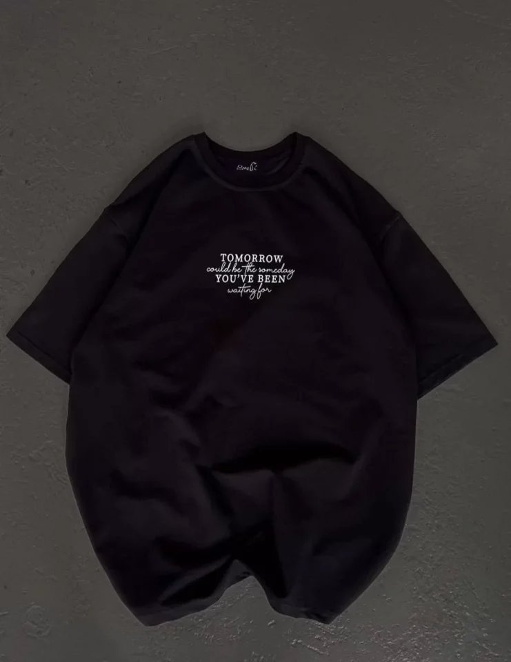 Unisex Bisiklet Yaka Baskılı Oversize T-Shirt