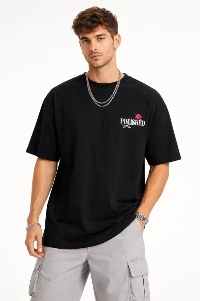 Erkek Bisiklet Yaka Baskılı  Kısa Kollu Tişört Streetwear Günlük Basic Pamuklu T-shirt