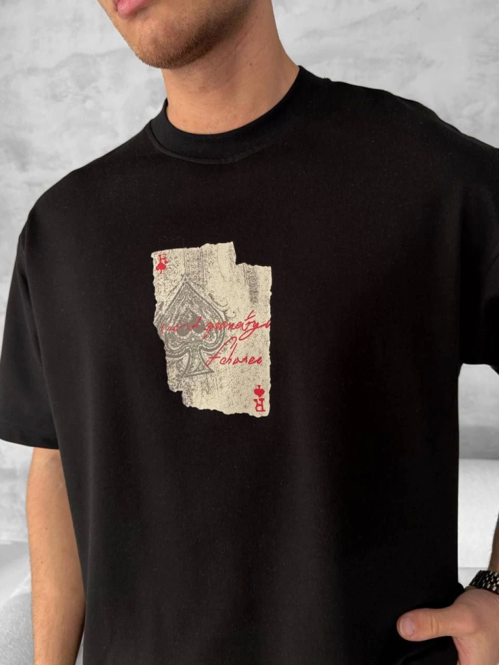 Ön Ve Arka Baskılı Oversize Bisiklet Yaka T-shirt