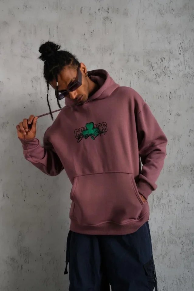 Erkek Baskılı Kapüşonlu Ve Kordon İpli Sweat