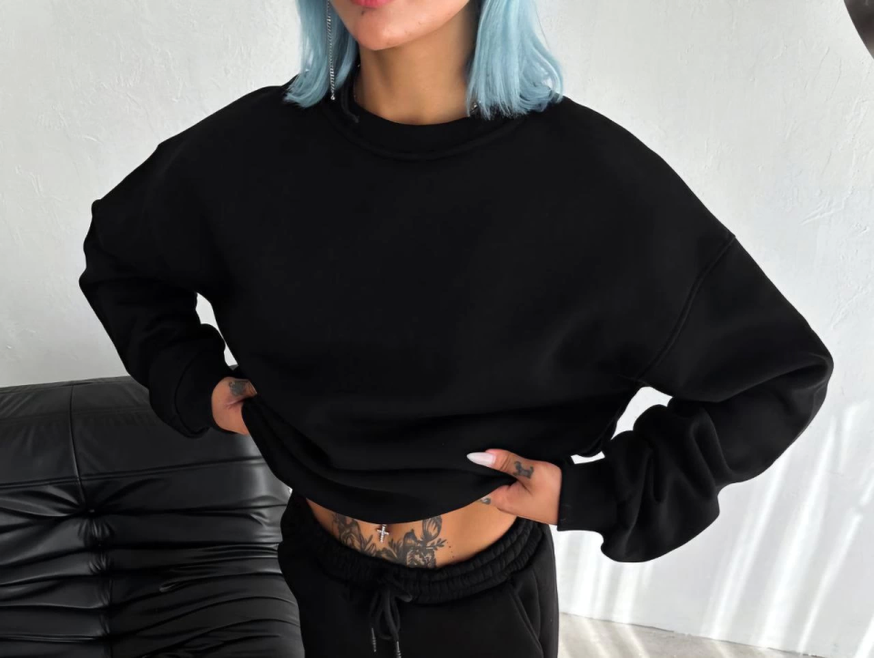 Kışlık Bisiklet Yaka Üç İplik Basic SweatShirt