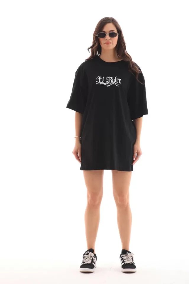 Unisex Bisiklet Yaka Baskılı Oversize T-Shirt