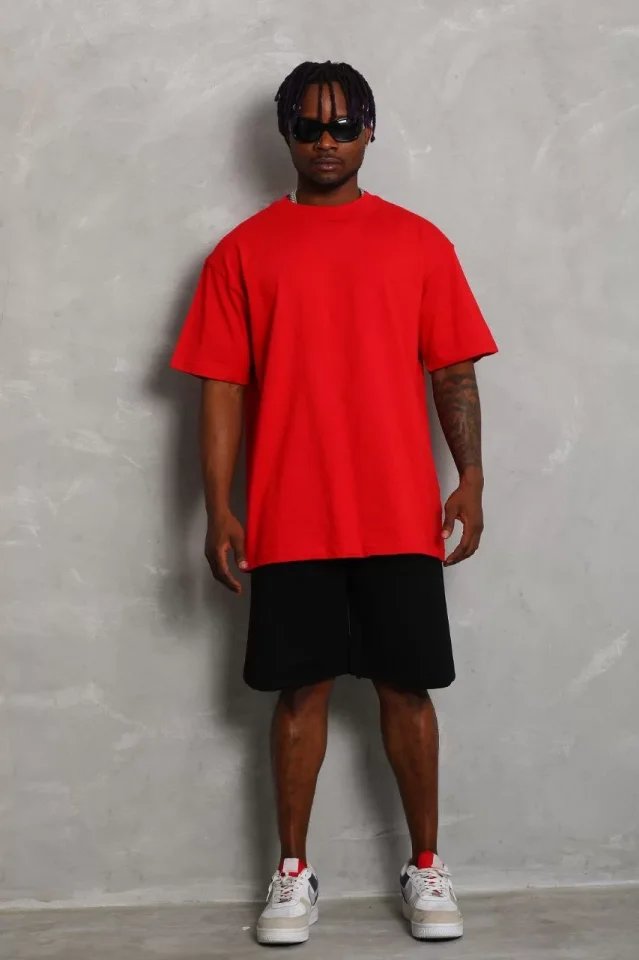 Unisex Oversize Düz Bisiklet Yaka T-Shirt