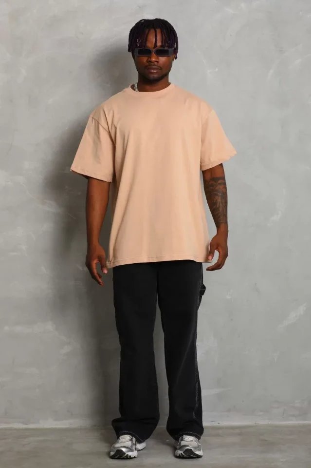 Unisex Oversize Düz Bisiklet Yaka T-Shirt