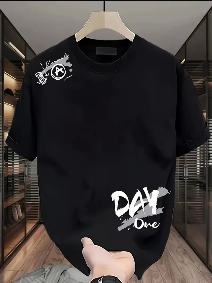 Baskılı Oversize Bisiklet Yaka T-shirt