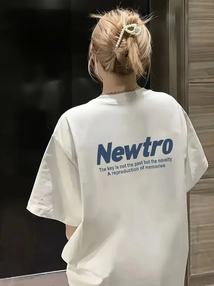 Baskılı Oversize Bisiklet Yaka T-shirt