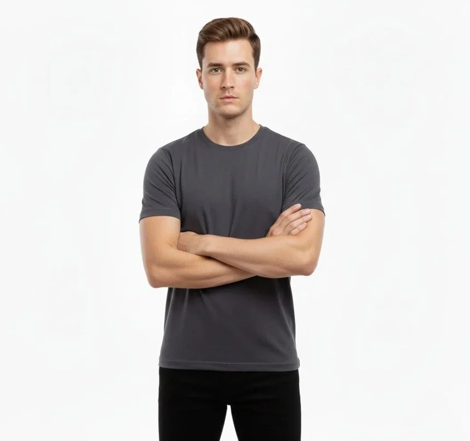 Erkek T-Shirt Bisiklet Yaka Slim Fit Dar Kesim Likralı Tişört Günlük Basic Body