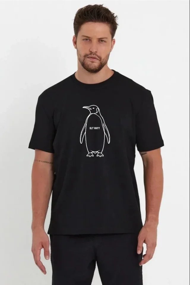 Erkek Nihilist Penguen Özel Tasarım Oversize Bisiklet Yaka Tişört