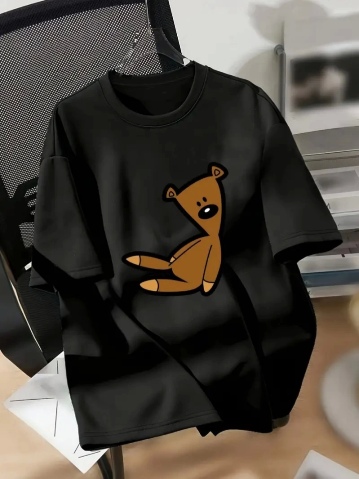 Baskılı Oversize Bisiklet Yaka T-shirt