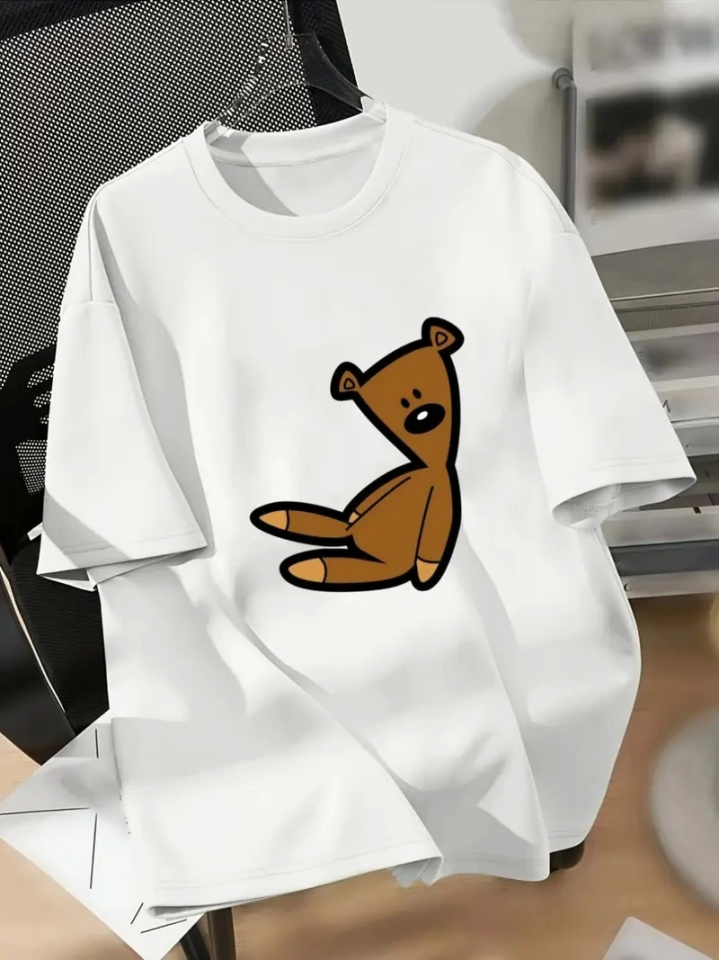 Baskılı Oversize Bisiklet Yaka T-shirt