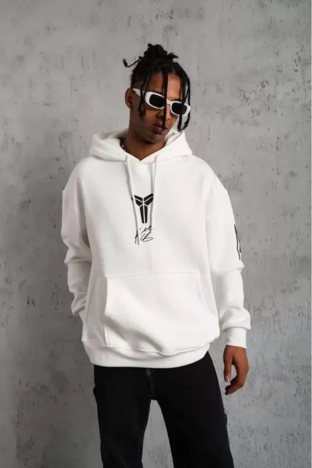 Unisex Sırt Baskılı Kapüşonlu Üç İplik Oversize Sweatshirt