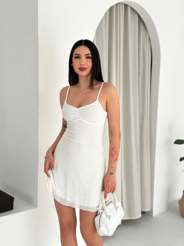 Askılı Mini Elbise Drapeli Göğüs Detay Likralı Yazlık Fit