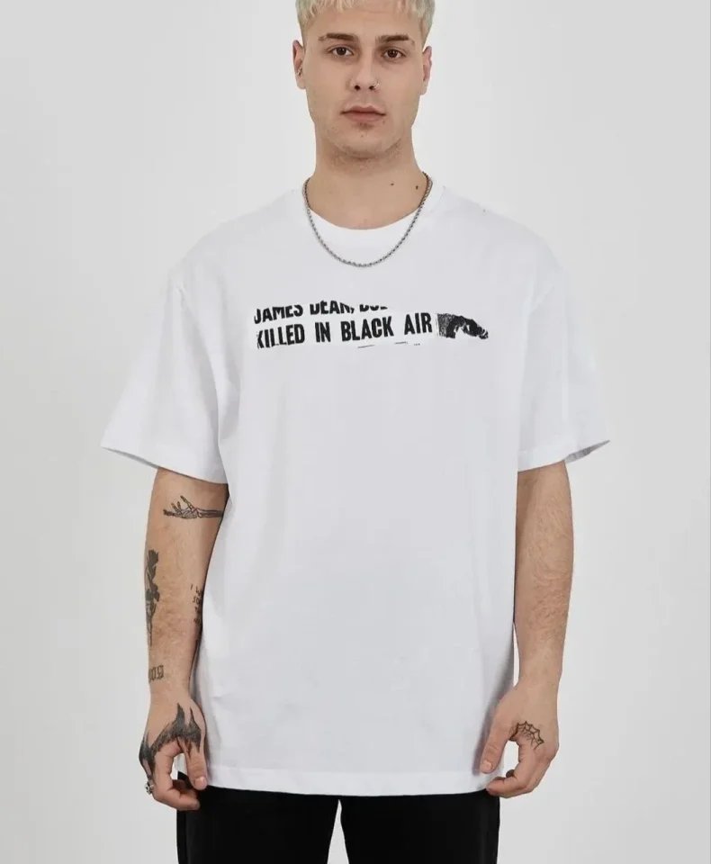 Unisex Bisiklet Yaka Baskılı Oversize T-Shirt