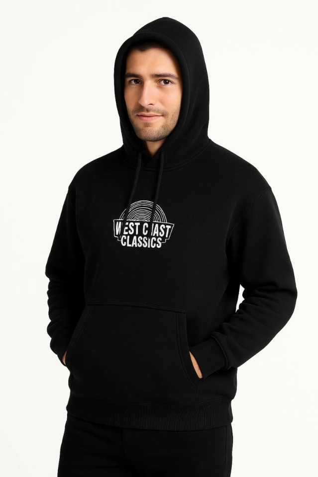 Erkek Üç İplik Kapüşonlu Ön Ve Arka Baskılı SweatShirt Hoodie