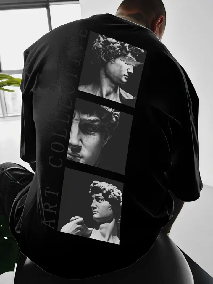 Baskılı Oversize Bisiklet Yaka T-shirt