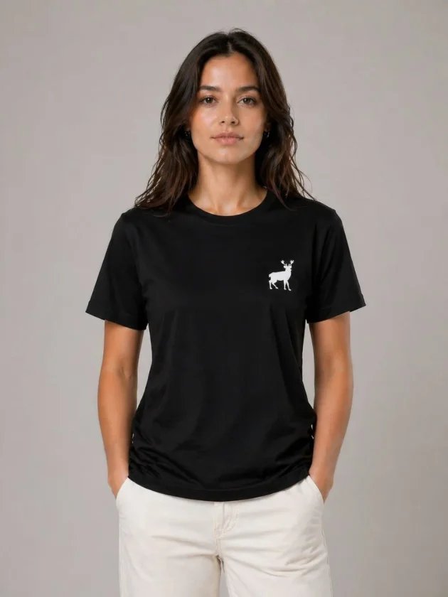 Minimal Geyik Logolu Tişört Bisiklet Yaka Kısa Kol Yazlık T-Shirt