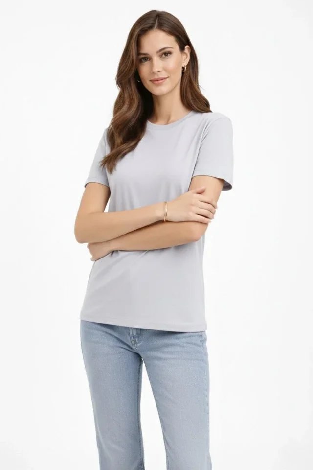 Bisiklet Yaka Tişört  Regular Kalıp Basic Pamuklu  Günlük Kullanım  T-shirt